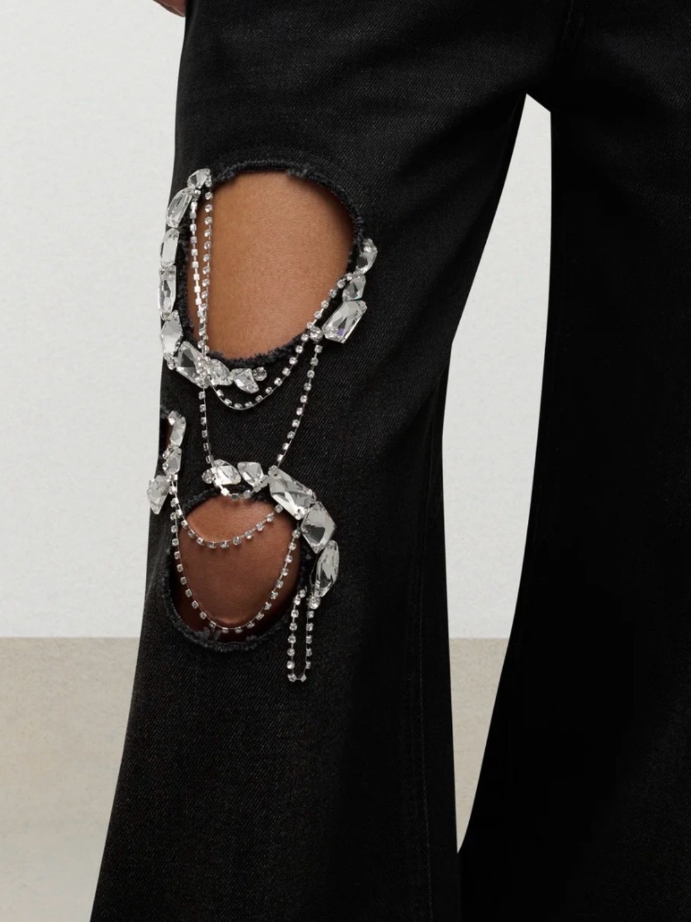 AREA NWT Crystal Chain Cutout Relaxed Jean